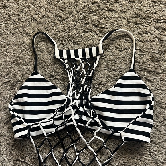 MIKOH Swimwear Xavier Crochet Back One Piece in Black/White Stripe - Picture 4 of 9